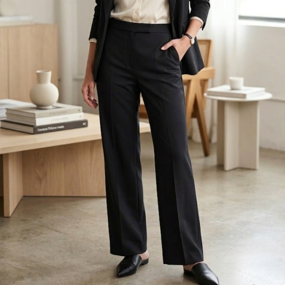 Max Mara Made in Italy Black 100% Pure New Wool Trousers Size 12